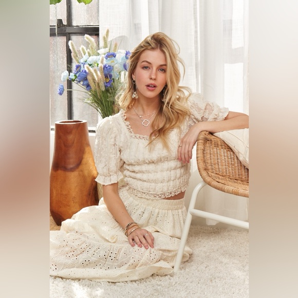 ADORA Lace Smocked Waist Peasant Top - Picture 4 of 16